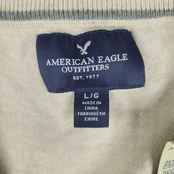 American Eagle Outfitters Sweater Mens Large Beige Knit V-Neck Sweatshirt - Picture 3 of 12
